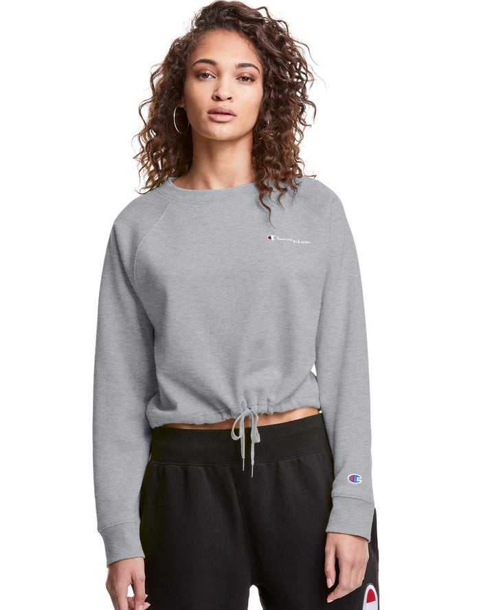 Hanorac Champion Campus Fleece Cropped Crew Embroidered Script Logo Dama Gri - Romania KPNIFOT-26